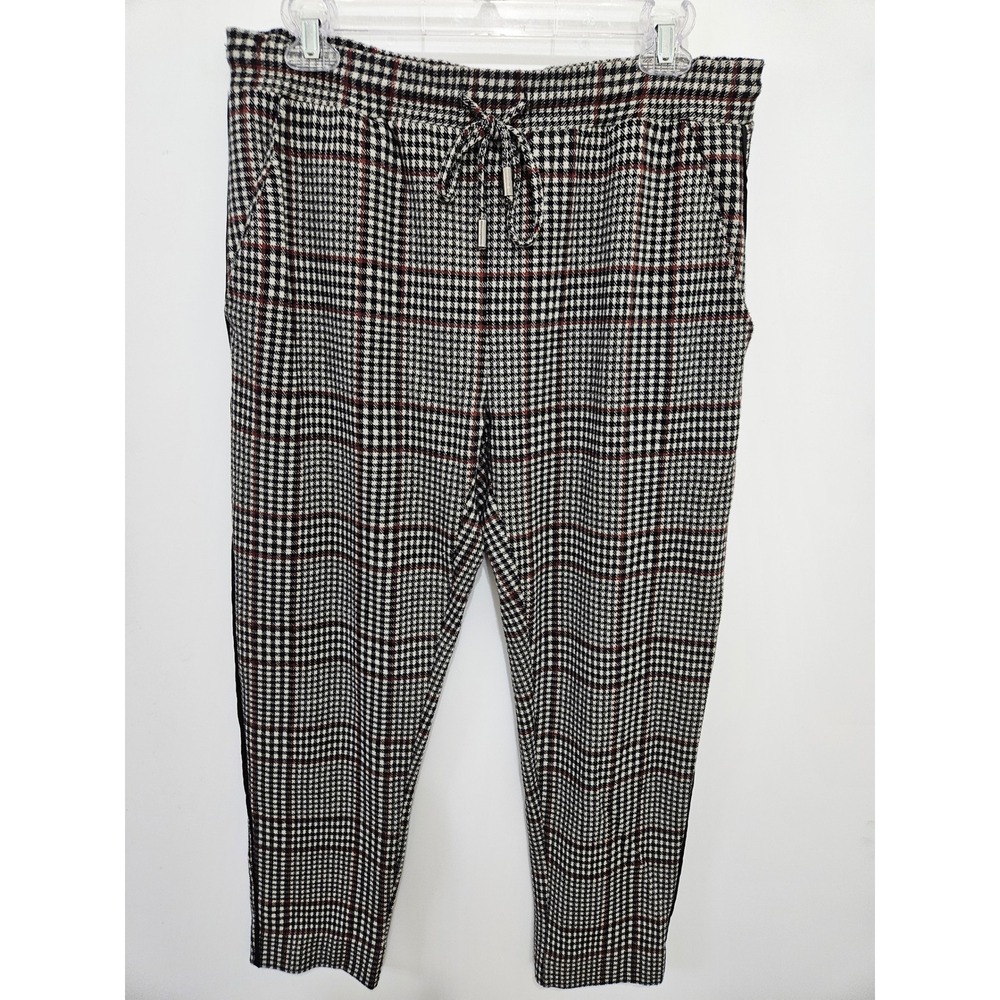 Anthropologie‎ Glen Plaid Jogger Pants Black White Red Side Stripe Small